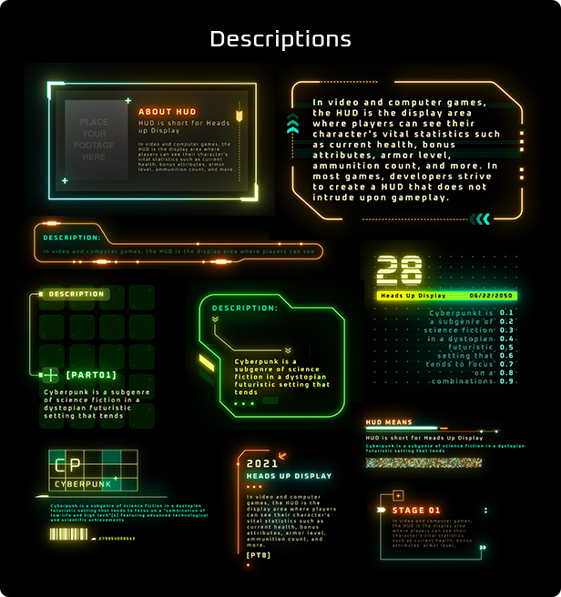 AE插件：赛博朋克HUD计算机数字显示未来信息图表科幻技术 Cyberpunk HUD Elements