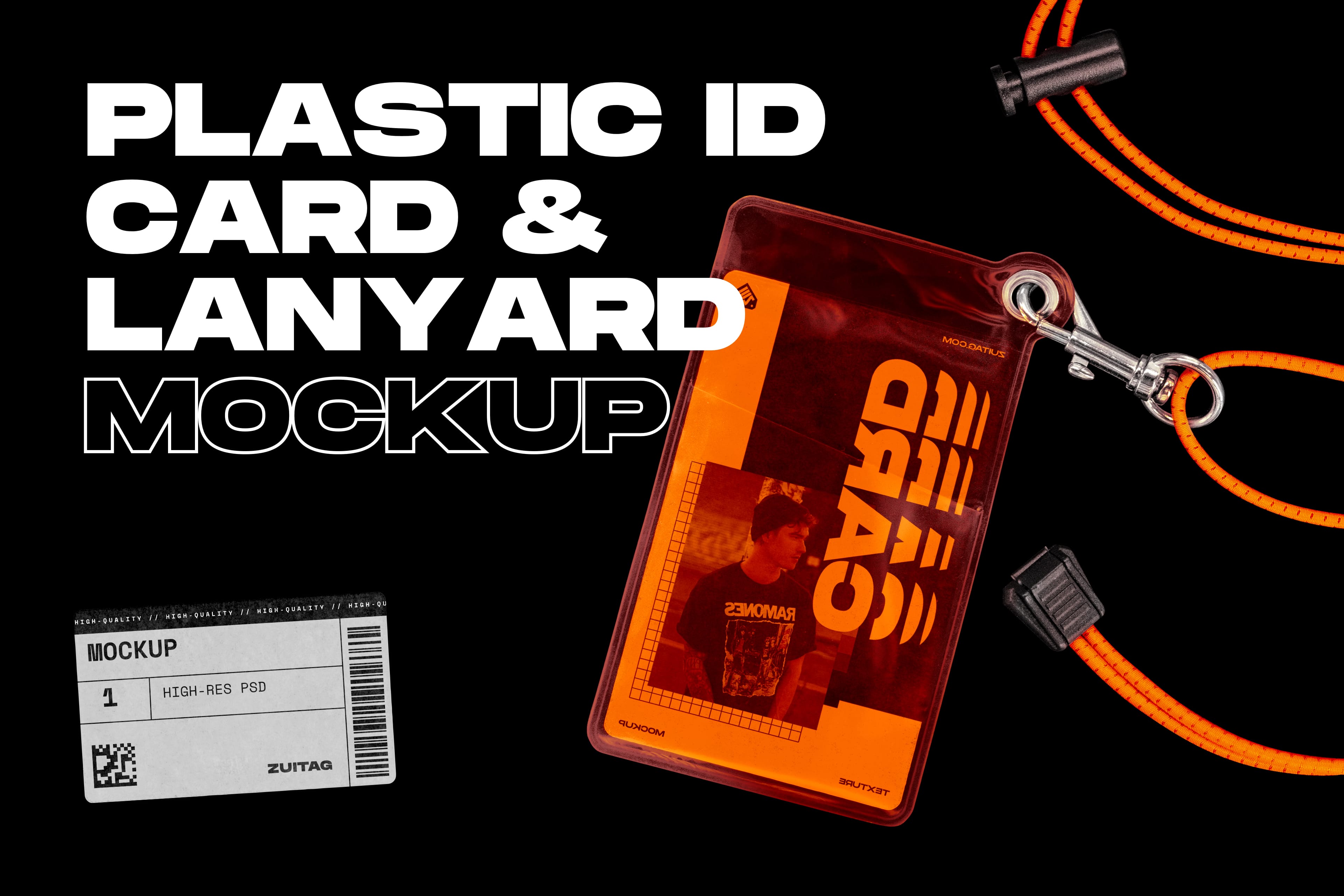 塑料身份证和挂绳样机 PLASTIC ID CARD AND LANYARD MOCKUP