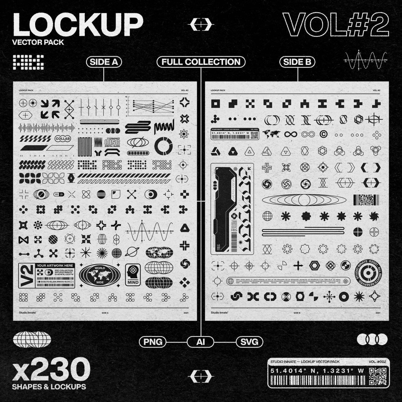 230+款时尚潮流赛博朋克艺术几何Logo图形AI矢量设计素材 Studio Innate – Lockup Vector Pack Vol.2