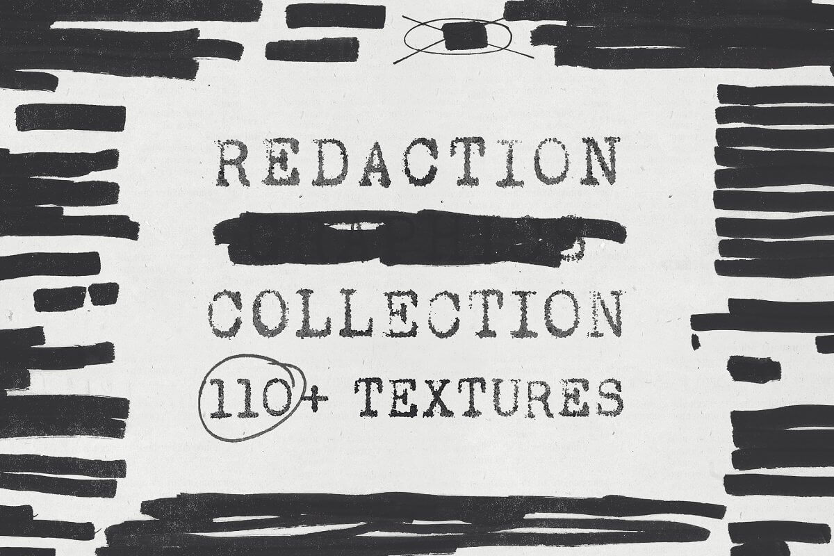 潮流做旧艺术反设计磨损污迹墨水毛笔笔刷素材合辑 Redaction Texture Collection