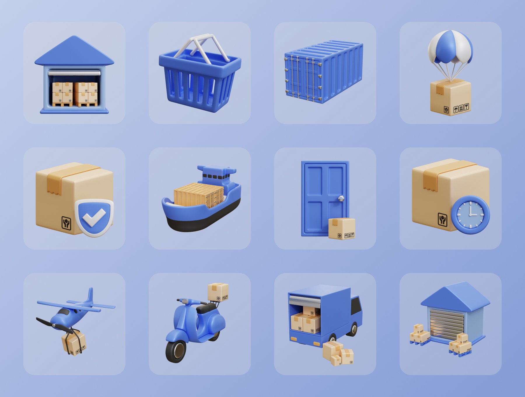 高质量三维渲染电商快递全球物流送货3D插画素材 Delivery Service Icon Illustration