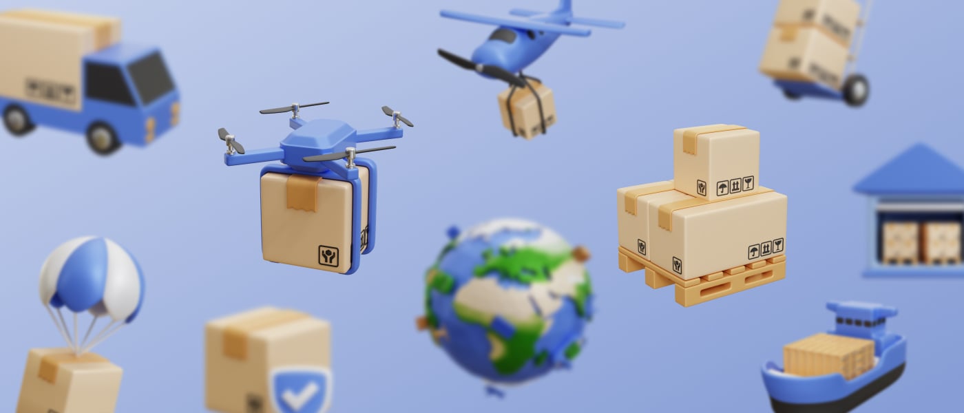 高质量三维渲染电商快递全球物流送货3D插画素材 Delivery Service Icon Illustration