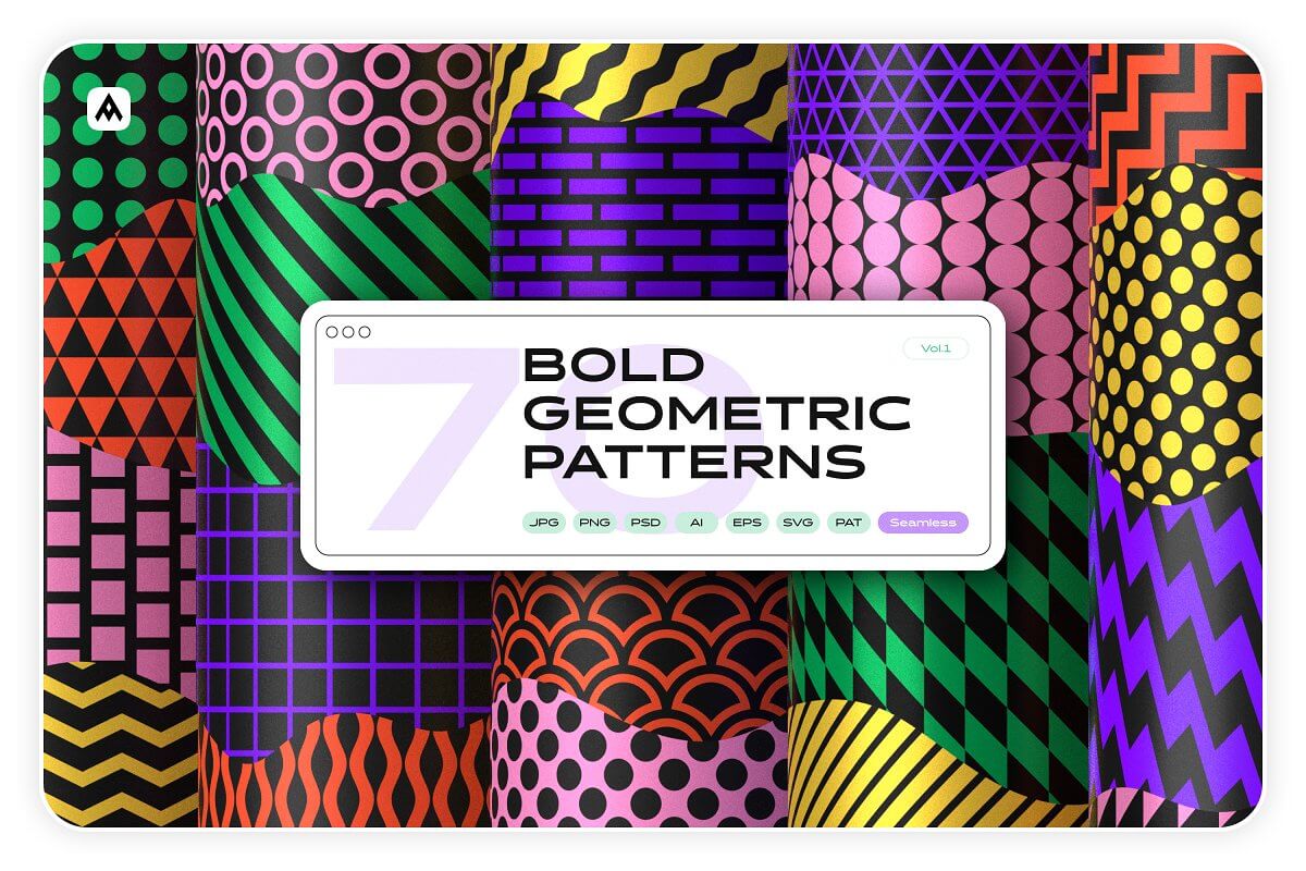 潮流现代优雅极简时尚几何无缝拼接图案素材合辑 Bold geometric seamless patterns