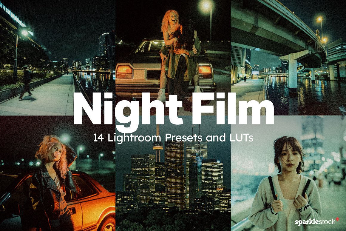 好莱坞电影级怀旧港风都市夜间摄影颗粒噪点LR预设素材 14 Night Film Lightroom Presets