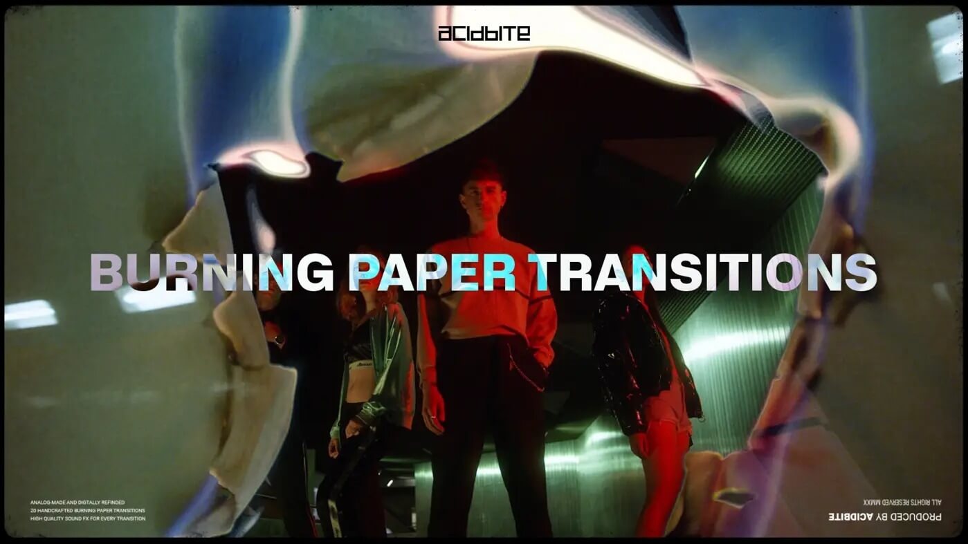 Acidbite 20个手工制作纸张火焰燃烧过渡转场视频素材支持PR&#038;FCPX BURNING PAPER TRANSITIONS