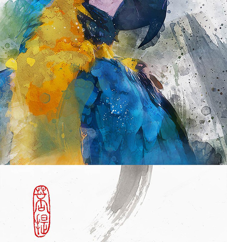 PS插件：PS动作特效插件 中国风照片一键生成手绘水墨水彩画效果设计素材