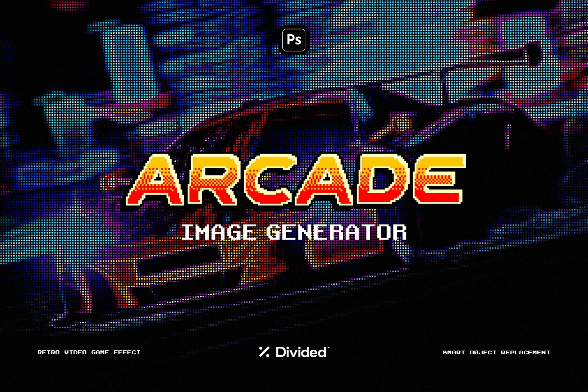 80年代复古怀旧街机游戏机像素风特效生成PSD模板 Arcade Image Generator