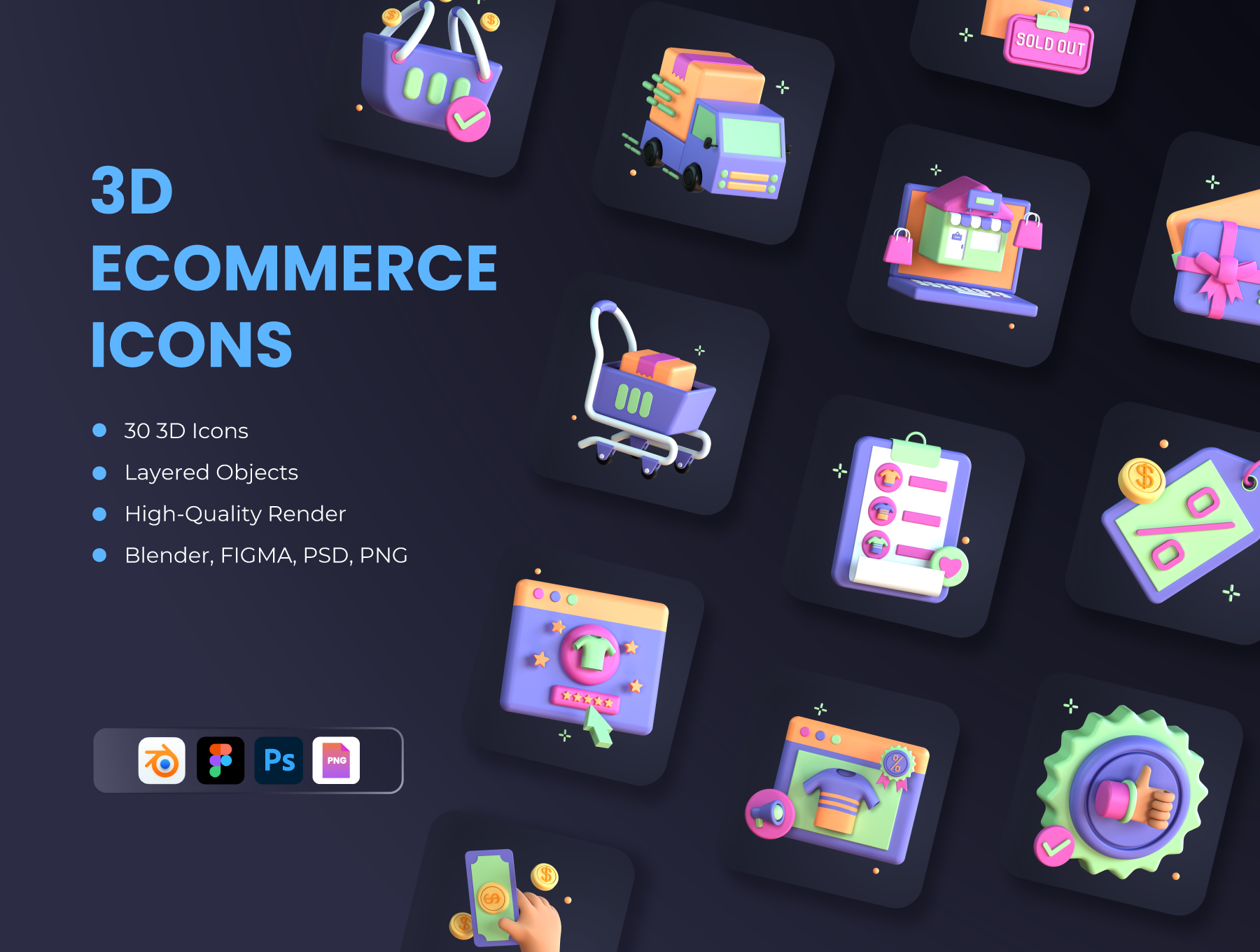 高质量三维渲染3D电商主题图标插画合辑 30 3D eCommerce Icon Set