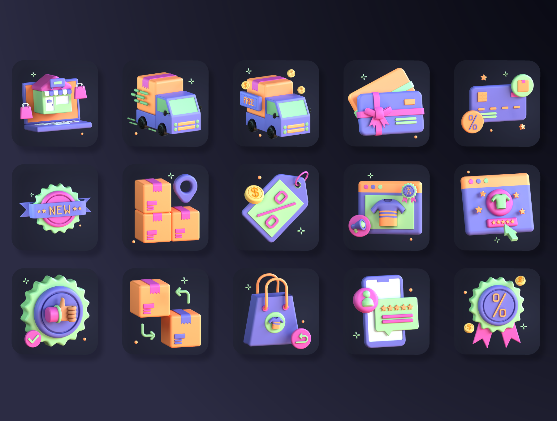 高质量三维渲染3D电商主题图标插画合辑 30 3D eCommerce Icon Set