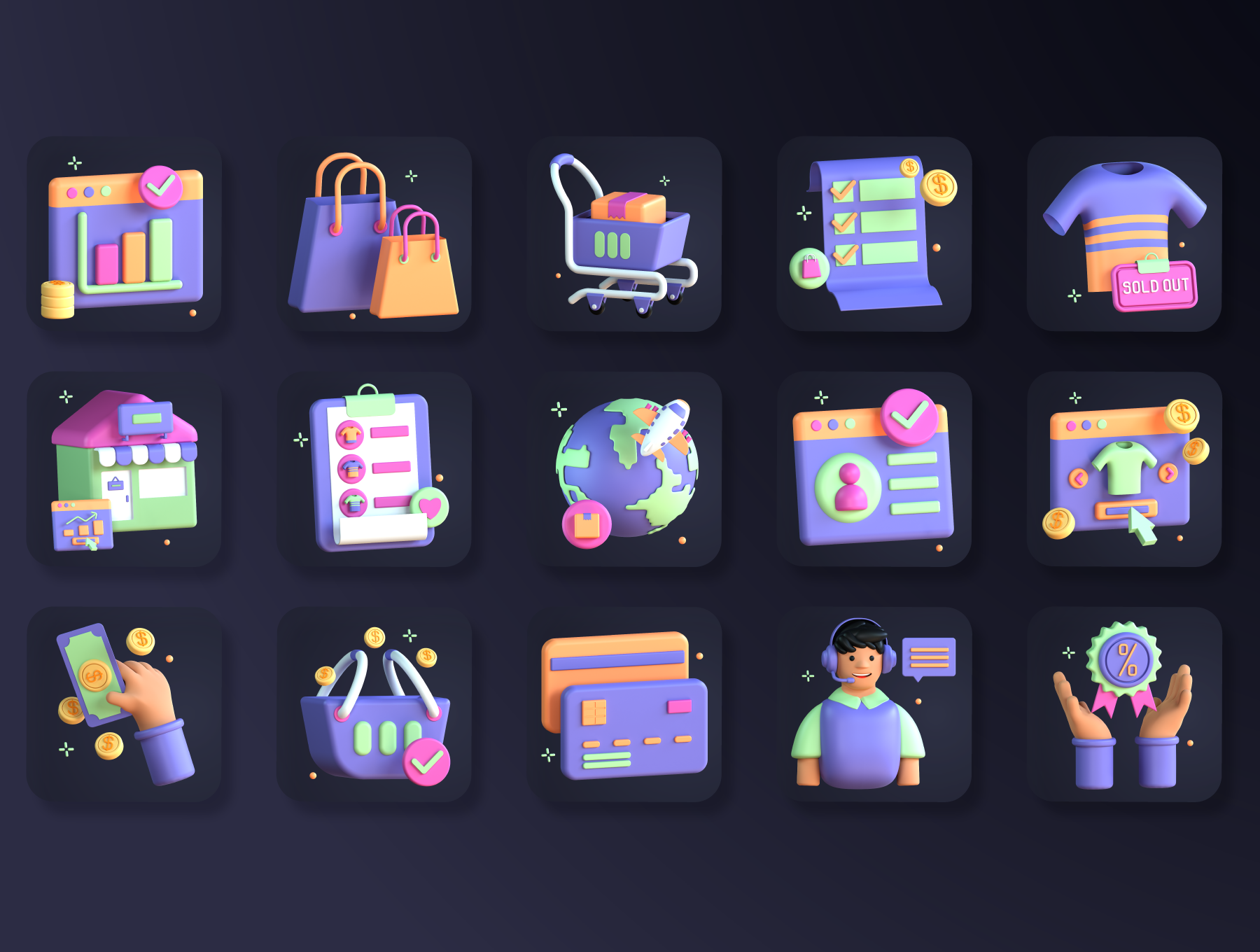 高质量三维渲染3D电商主题图标插画合辑 30 3D eCommerce Icon Set