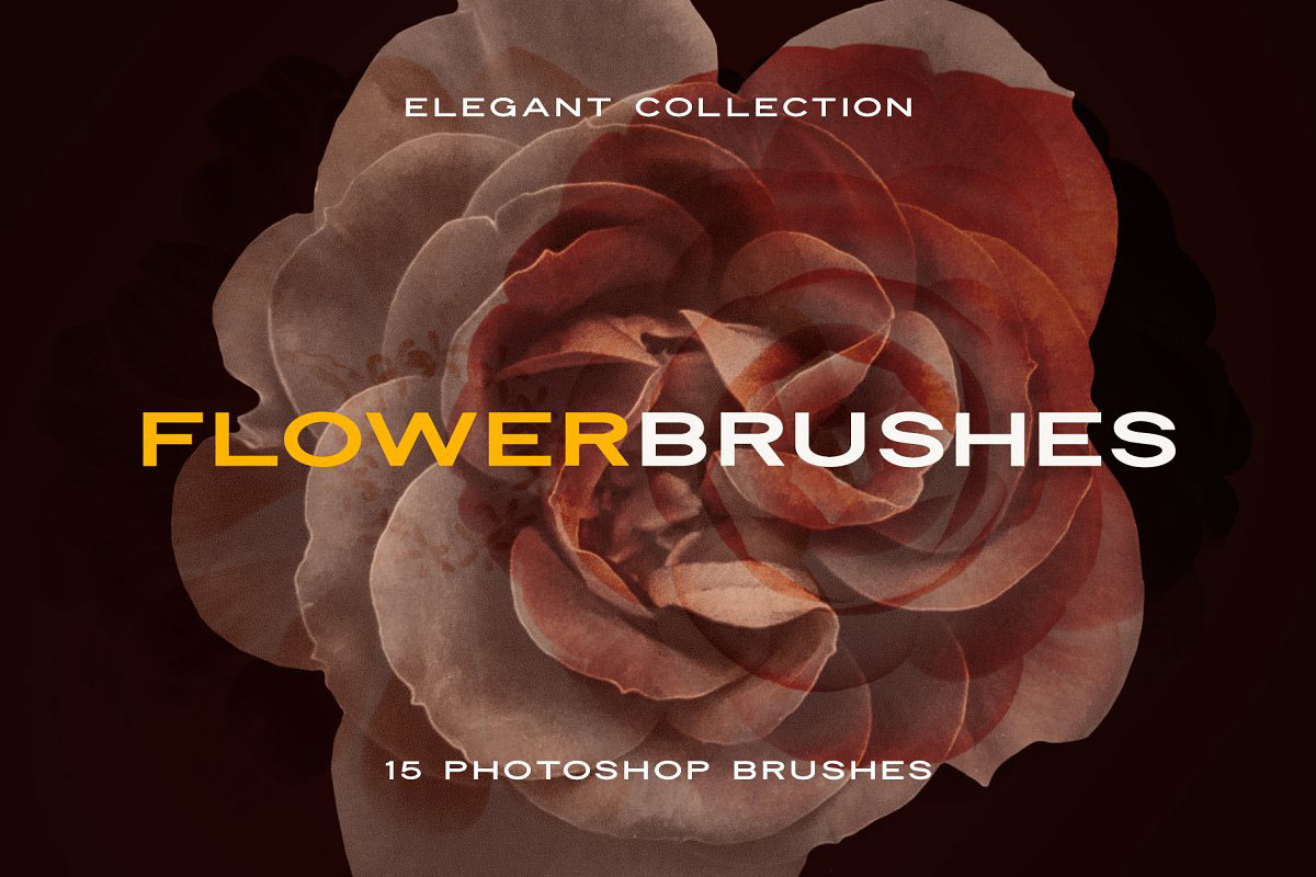 复古风创意玫瑰紫丁香花卉笔刷PS画笔笔刷素材 Elegant Flower Brushes for Photoshop