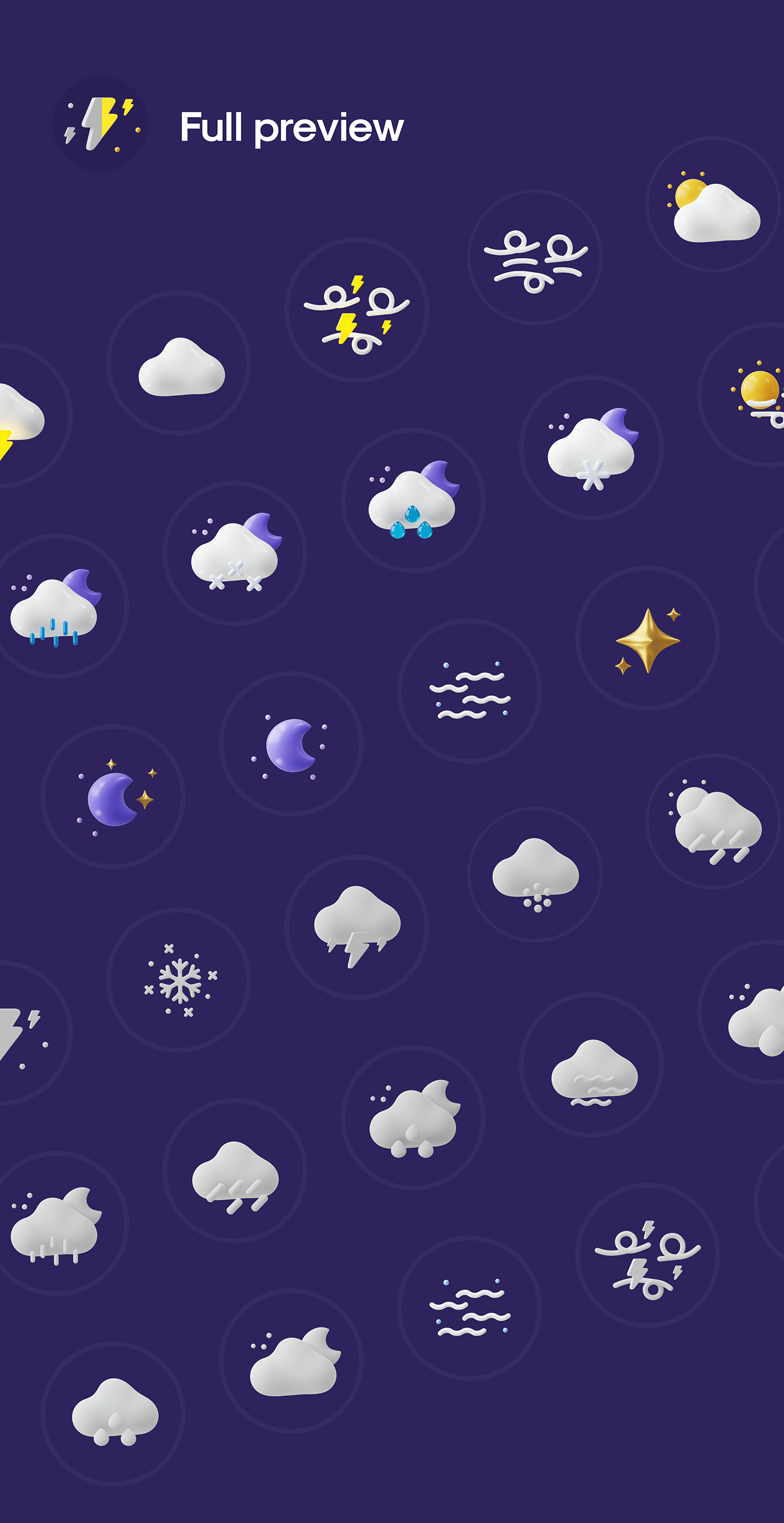 50多个3D高分辨率原始风格和粘土风格完美天气图标包 Weatherly 3D icons &#8211; 50+ Weather icons