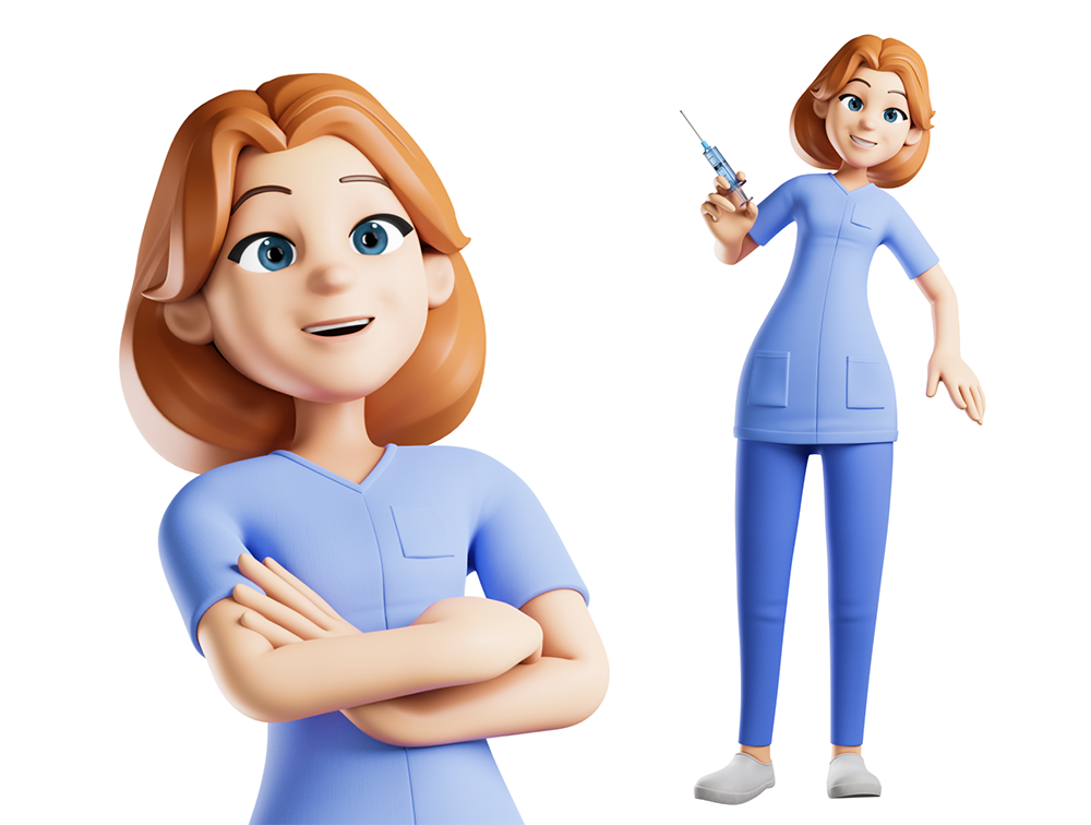 高质量Blender三维渲染女护士姿势库卡通人物形象3D插画素材 3D Character Nurse