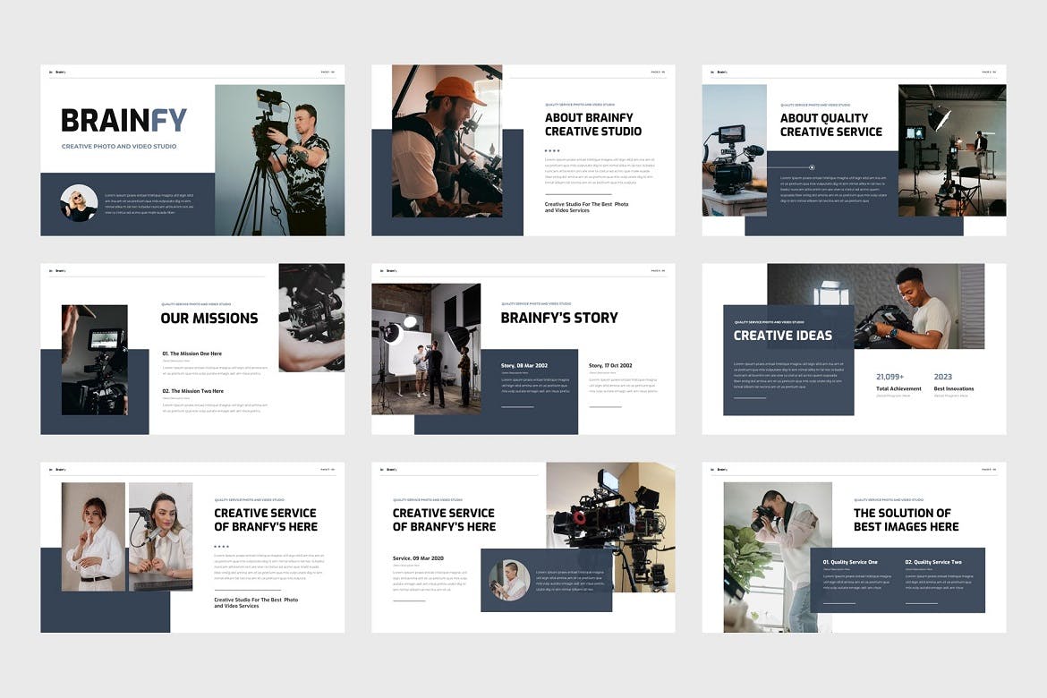 照片视频工作室PPT幻灯片模板下载 Brainfy &#8211; Photo Video Studio PowerPoint Template