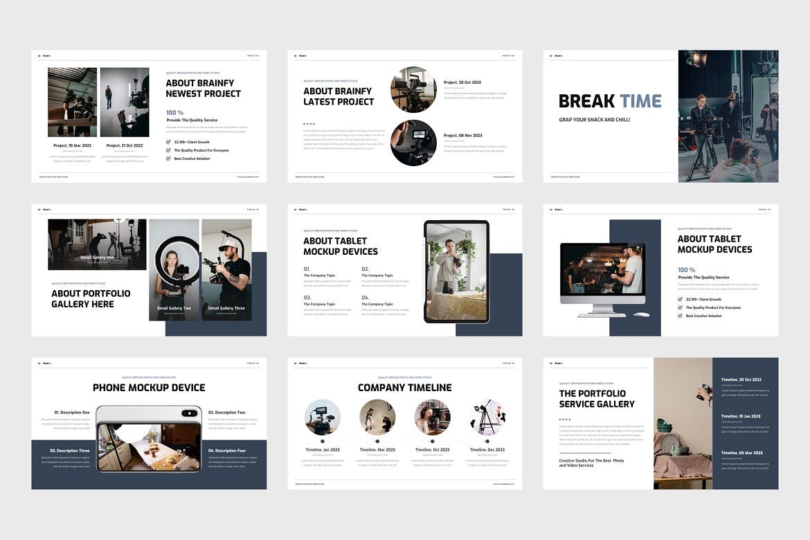 照片视频工作室PPT幻灯片模板下载 Brainfy &#8211; Photo Video Studio PowerPoint Template