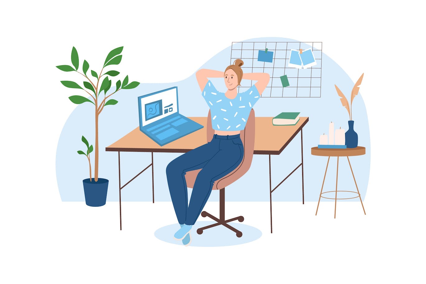 人物办公场景插画 Blue Concept Workplace with People Scene