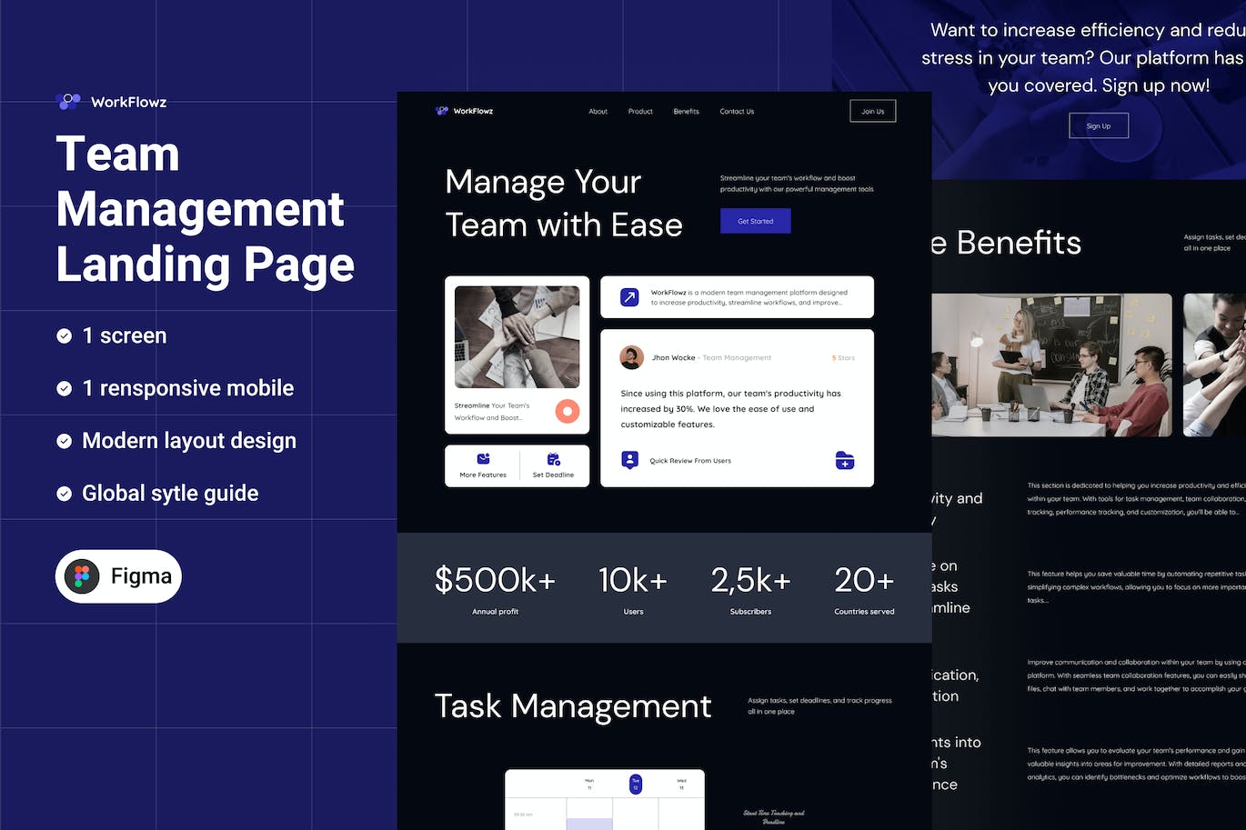 团队管理网站着陆页设计模板 WorkFlowz &#8211; Team Management Landing Page