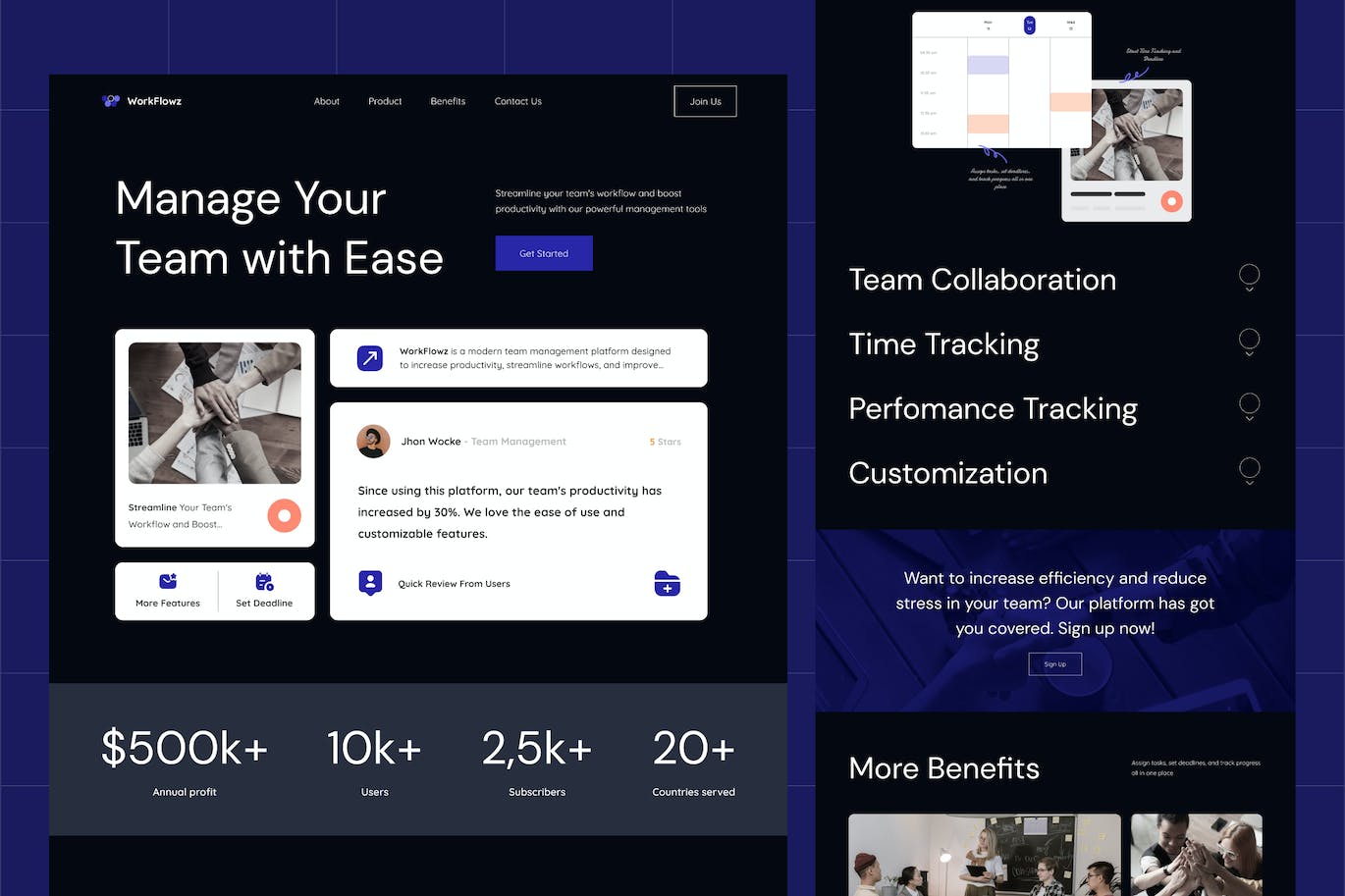 团队管理网站着陆页设计模板 WorkFlowz &#8211; Team Management Landing Page