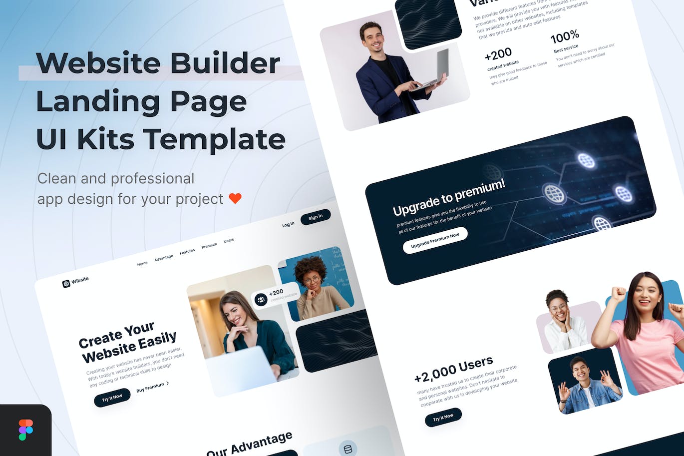 多用途网站着陆页UI套件模板 Website Builder Landing Page UI Kits