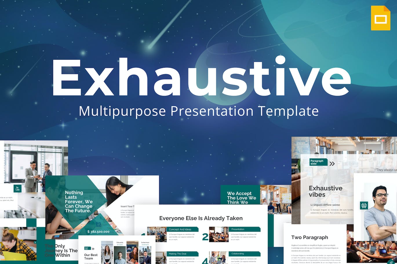 团队合作谷歌幻灯片演示模板 Exhaustive Multipurpose Google Slides Template