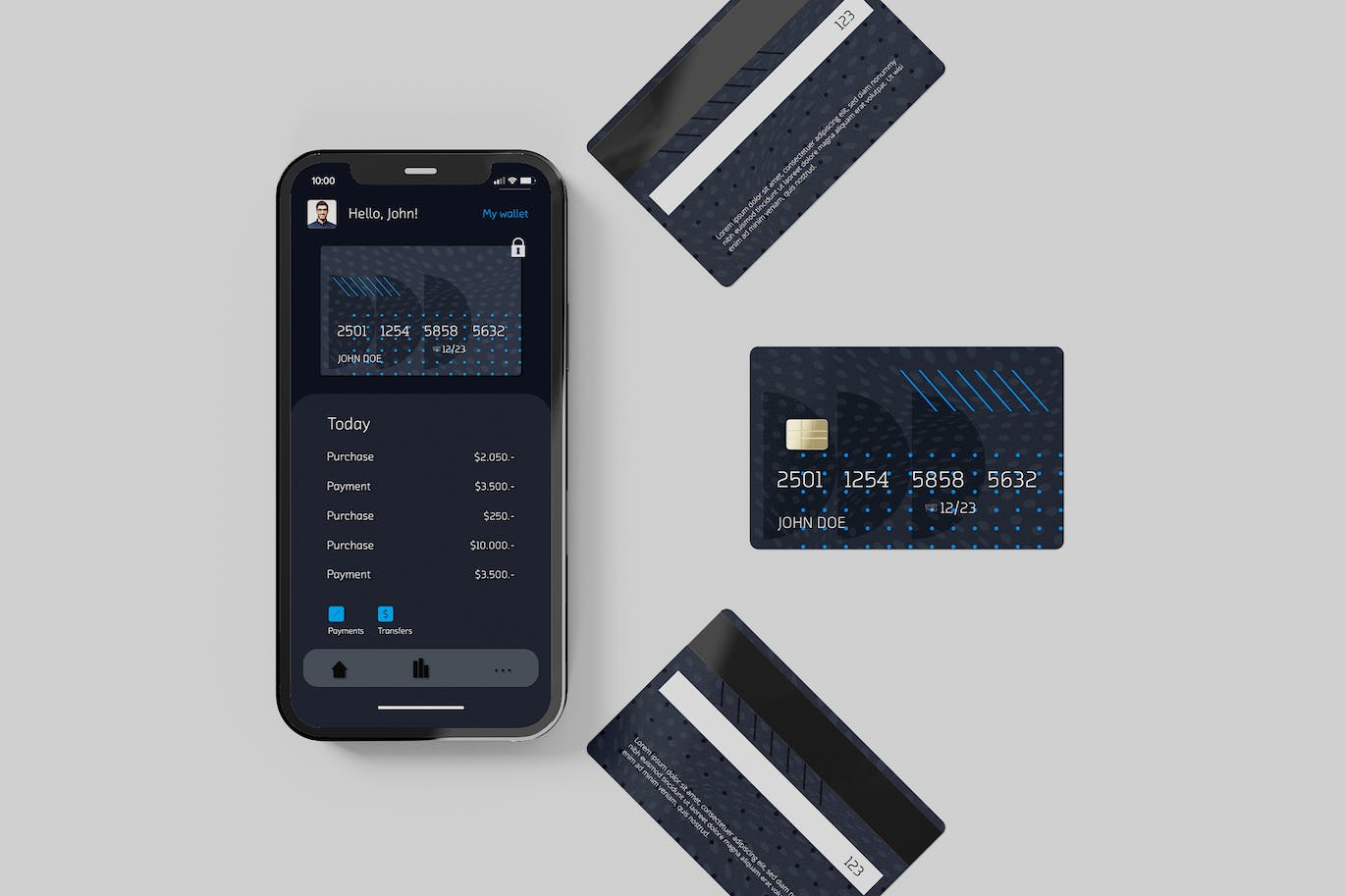 信用卡&amp;苹果智能手机样机图v2 Smartphone with Credit Card Mockup