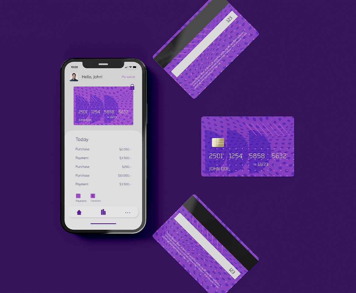 信用卡&amp;苹果智能手机样机图v2 Smartphone with Credit Card Mockup