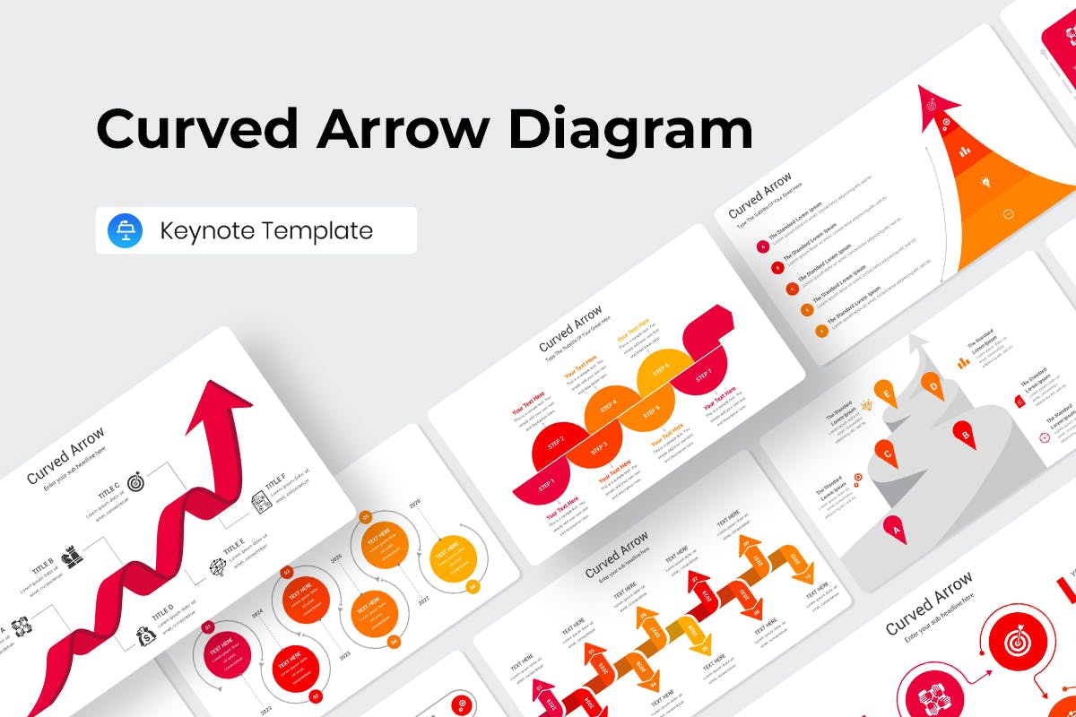 曲线箭头图表Keynote幻灯片素材 Curved Arrow Diagram Keynote Template