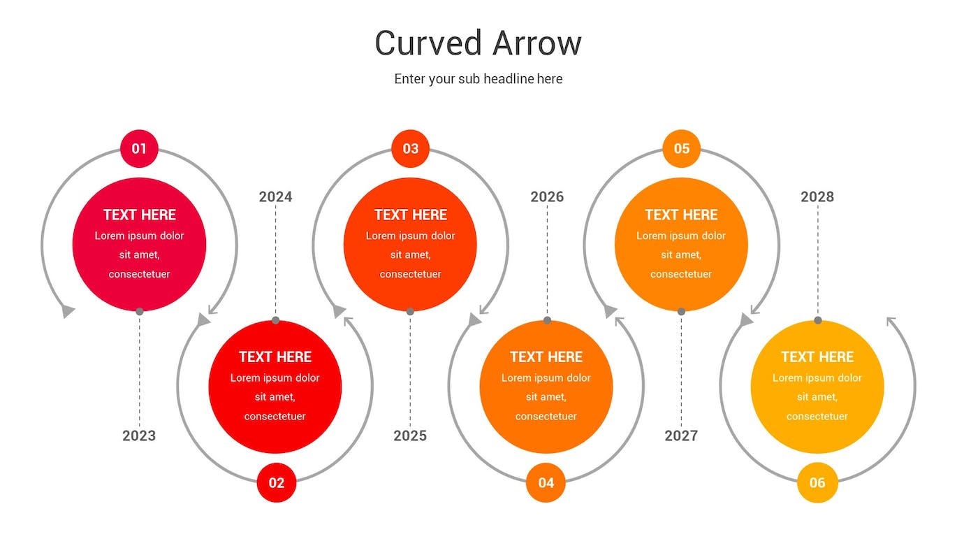 曲线箭头图表Keynote幻灯片素材 Curved Arrow Diagram Keynote Template