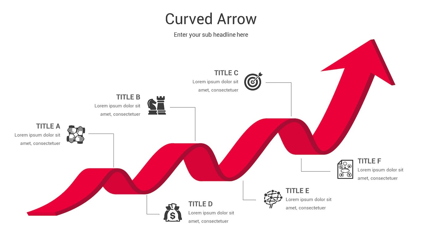 曲线箭头图表Keynote幻灯片素材 Curved Arrow Diagram Keynote Template