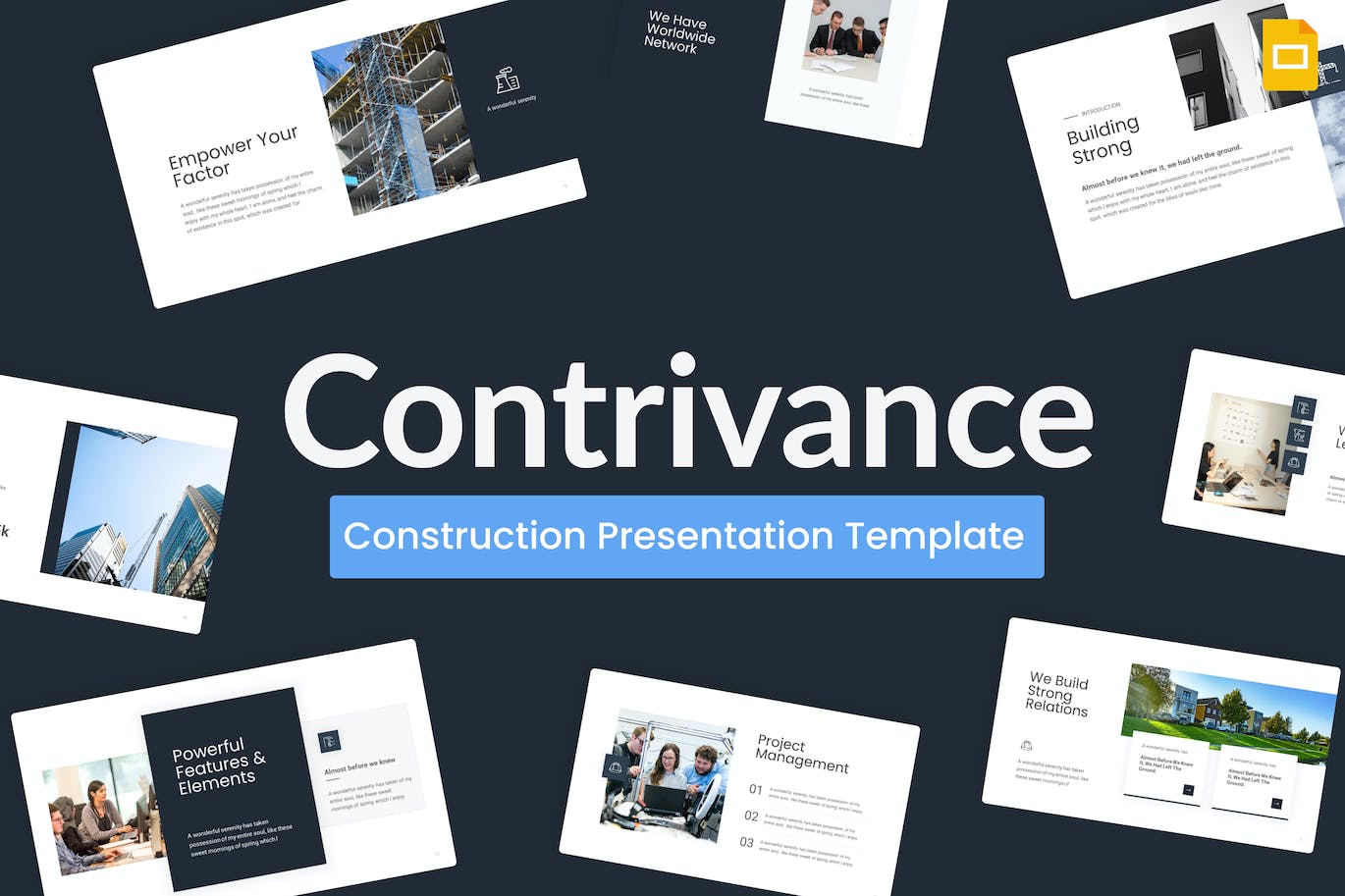 施工规划Google幻灯片模板下载 Contrivance Construction Google Slides Template