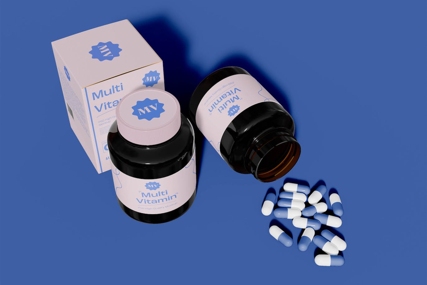 药丸瓶盒包装设计样机图 Pills Bottle Packaging Mockup