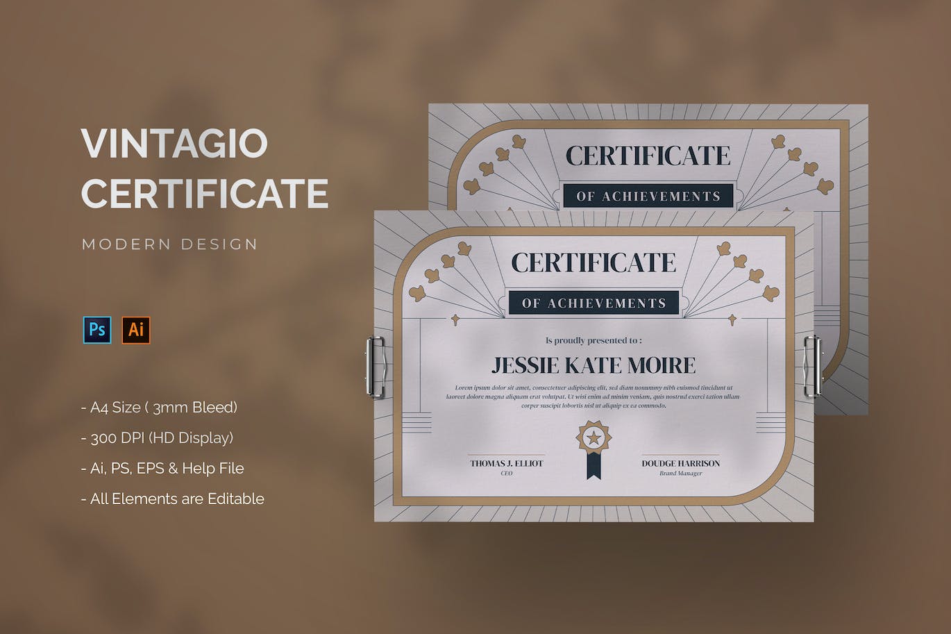 课程学位证书设计素材 Vintagio &#8211; Certificate Template