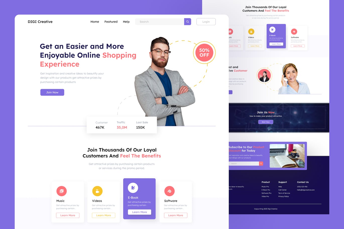 数字营销网站着陆页UI/UX设计模板 Digi Creative &#8211; Digital Marketing Website UI UX