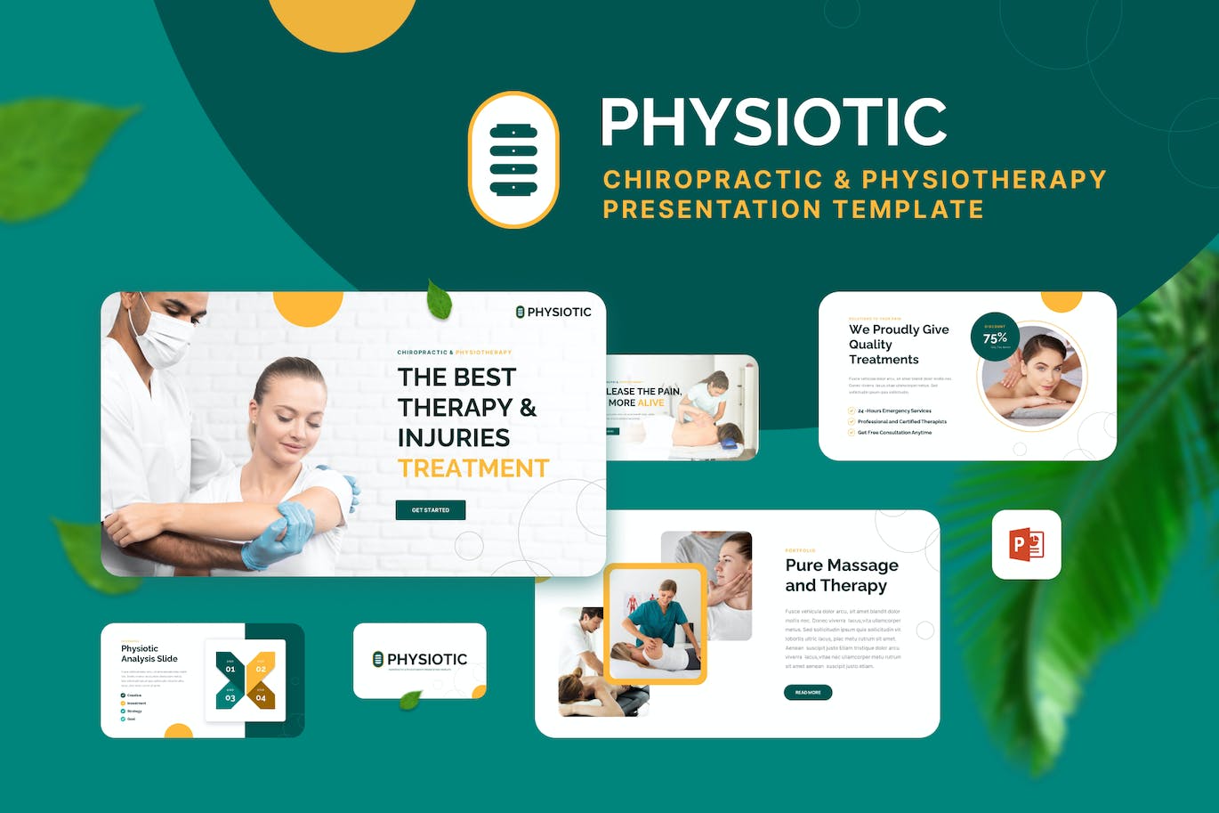 脊椎按摩疗法和物理疗法PPT幻灯片设计模板 PHYSIOTIC &#8211; Chiropractic Powerpoint Template