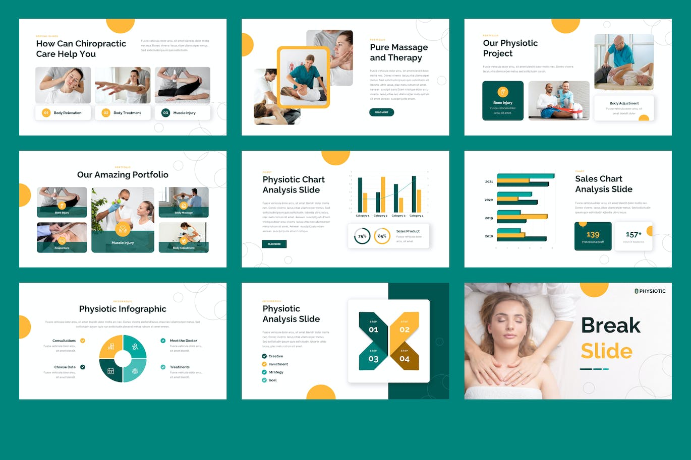 脊椎按摩疗法和物理疗法PPT幻灯片设计模板 PHYSIOTIC &#8211; Chiropractic Powerpoint Template