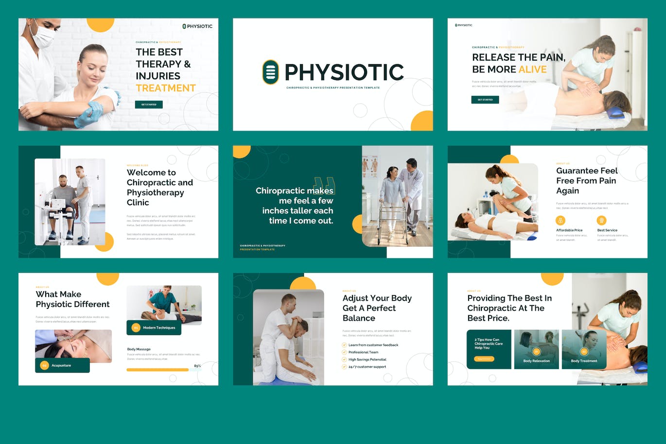 脊椎按摩疗法和物理疗法PPT幻灯片设计模板 PHYSIOTIC &#8211; Chiropractic Powerpoint Template