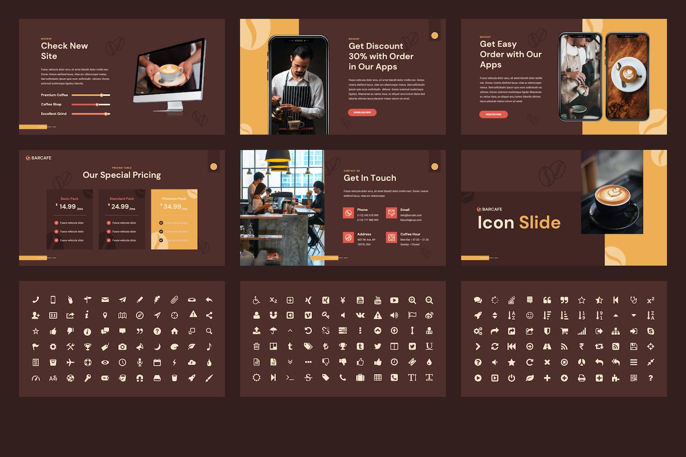 咖啡店和咖啡师Keynote幻灯片演示文稿模板 BARCAFE &#8211; COFFEE SHOP &amp; BARISTA Keynote Template