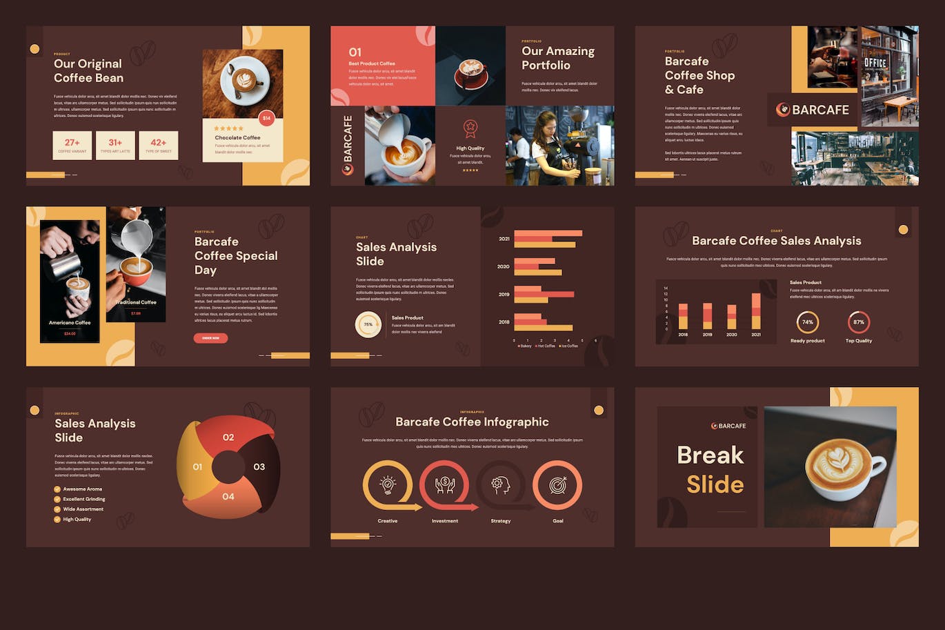 咖啡店和咖啡师Keynote幻灯片演示文稿模板 BARCAFE &#8211; COFFEE SHOP &amp; BARISTA Keynote Template