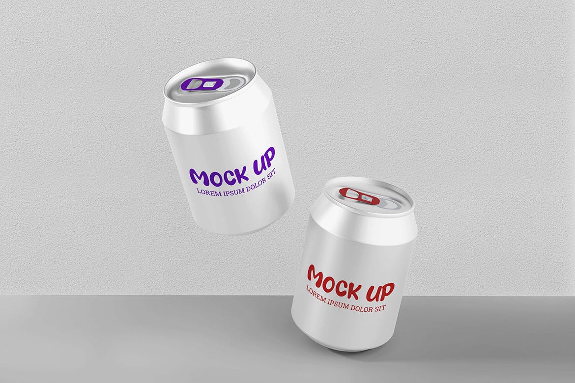 苏打水饮料罐样机图psd模板 Soda Can Mockups