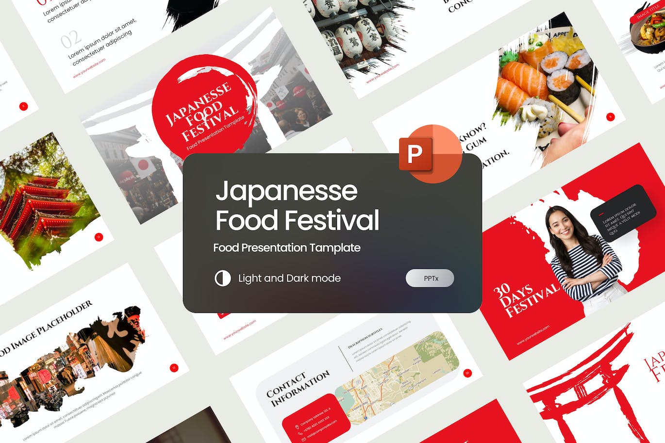 日本美食节演示PPT模板  Japanese Food Festival PowerPoint Template