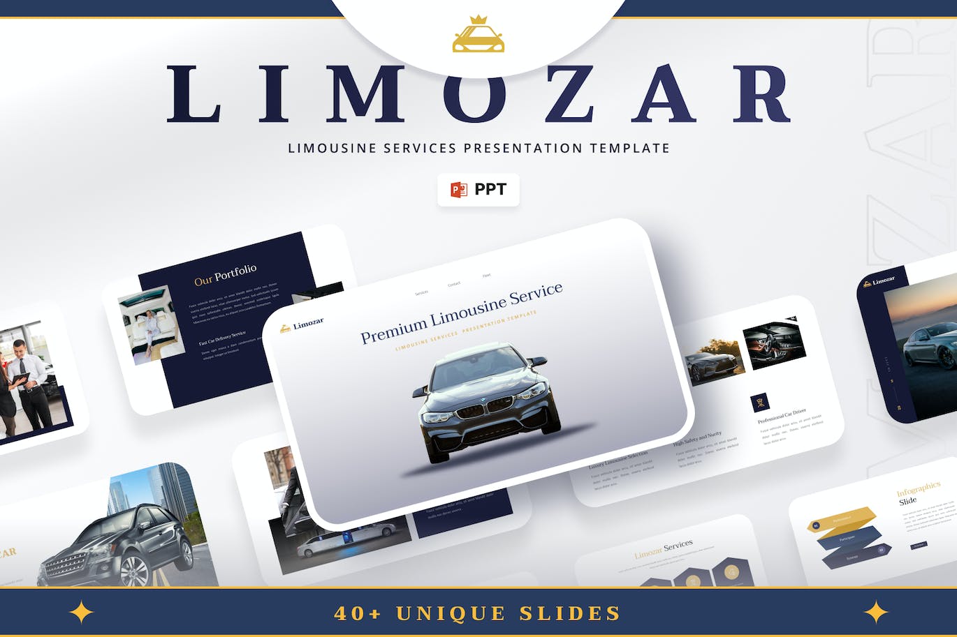 豪华轿车服务PPT模板 LIMOZAR &#8211; Limousine Services Powerpoint Template