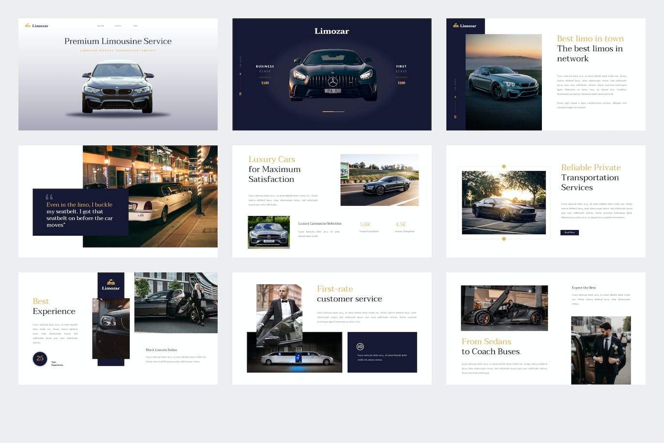 豪华轿车服务PPT模板 LIMOZAR &#8211; Limousine Services Powerpoint Template