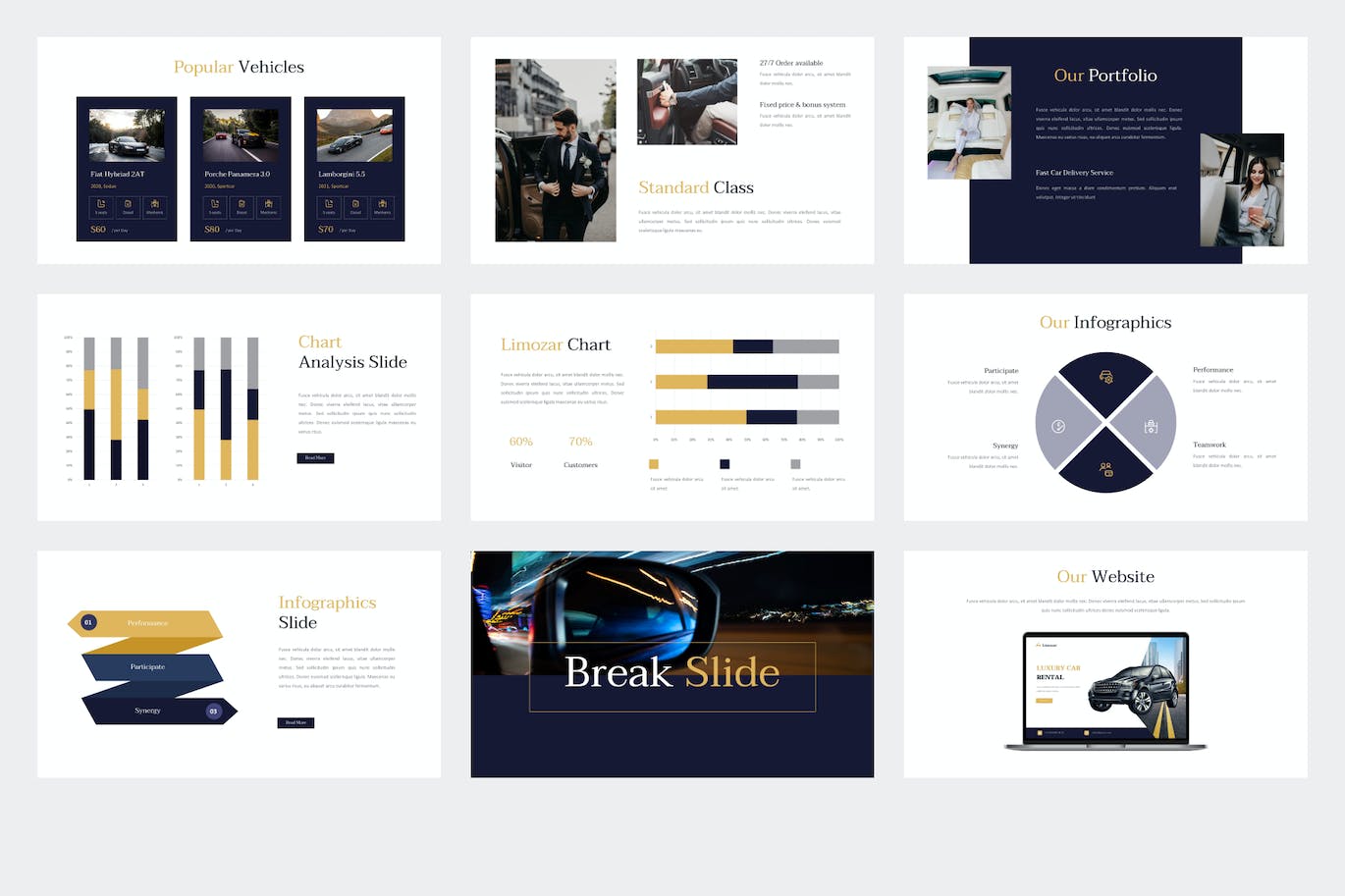 豪华轿车服务PPT模板 LIMOZAR &#8211; Limousine Services Powerpoint Template