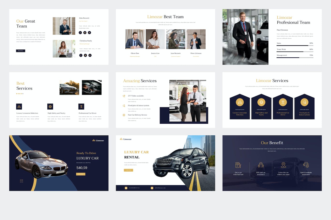 豪华轿车服务PPT模板 LIMOZAR &#8211; Limousine Services Powerpoint Template