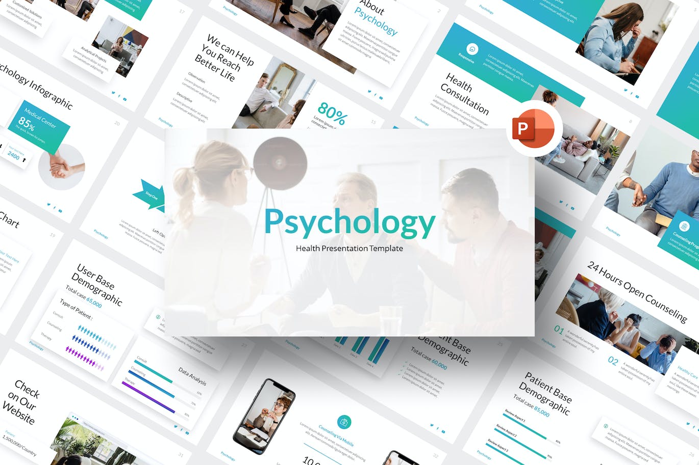 心理健康PPT创意模板  Psychology Health PowerPoint Template