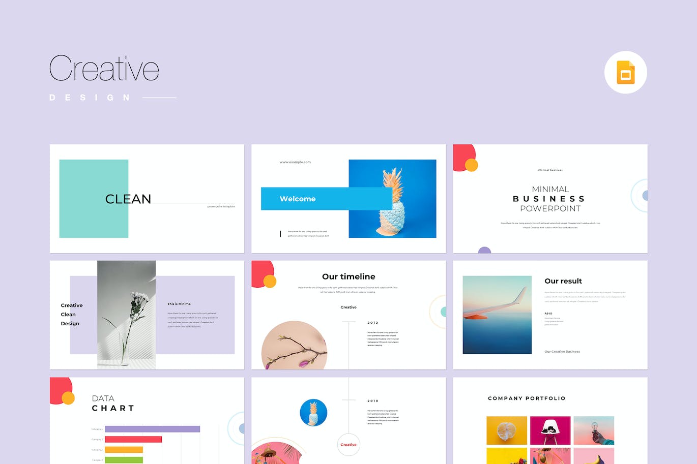 简约作品集展示谷歌幻灯片创意模板 Clean Multipurpose Google Slides Template