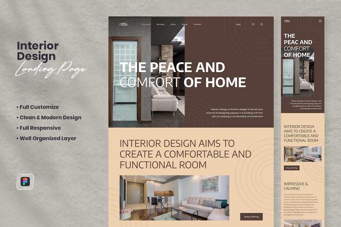 室内设计网站着陆页设计模板 Interior Design Landing Page &#8211; Chessa