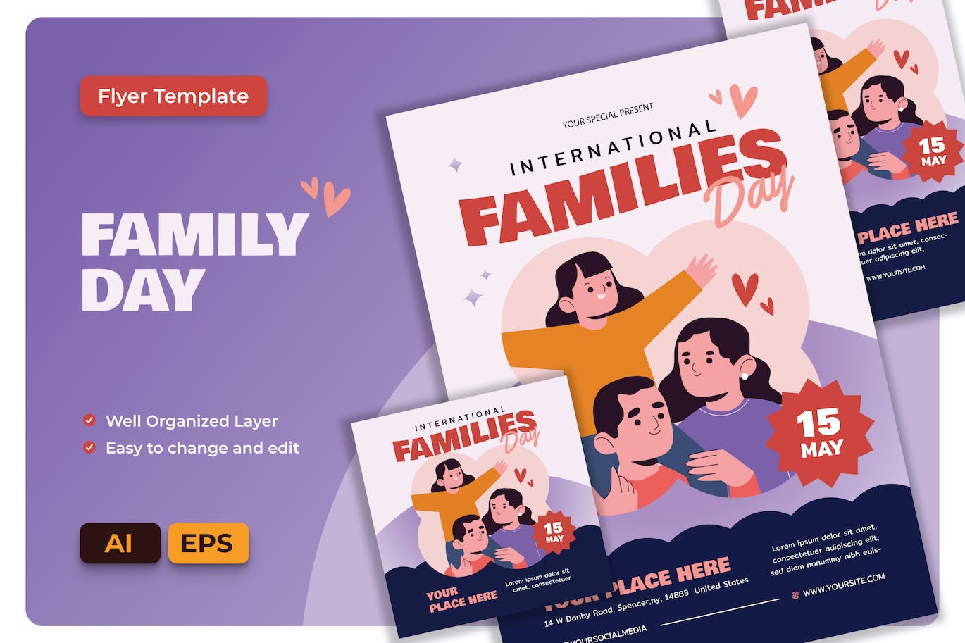 国际家庭日传单设计模板 International Family Day Flyer AI &amp; EPS Template