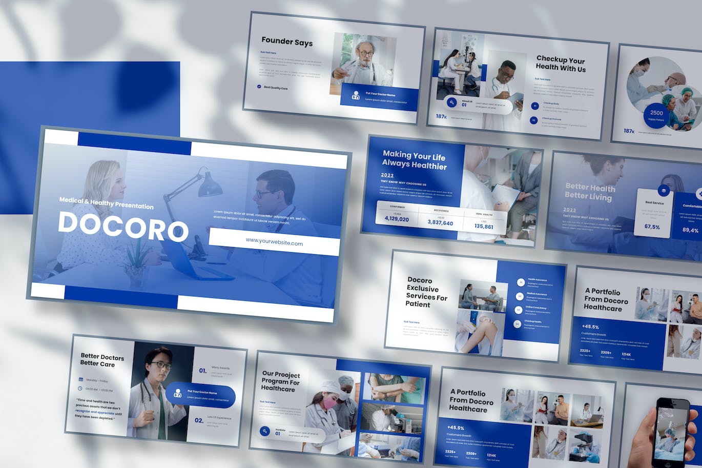 蓝色主题医疗医院PPT模板  Docoro &#8211; Medical Presentation PowerPoint Template