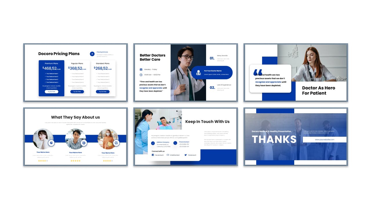 蓝色主题医疗医院PPT模板  Docoro &#8211; Medical Presentation PowerPoint Template